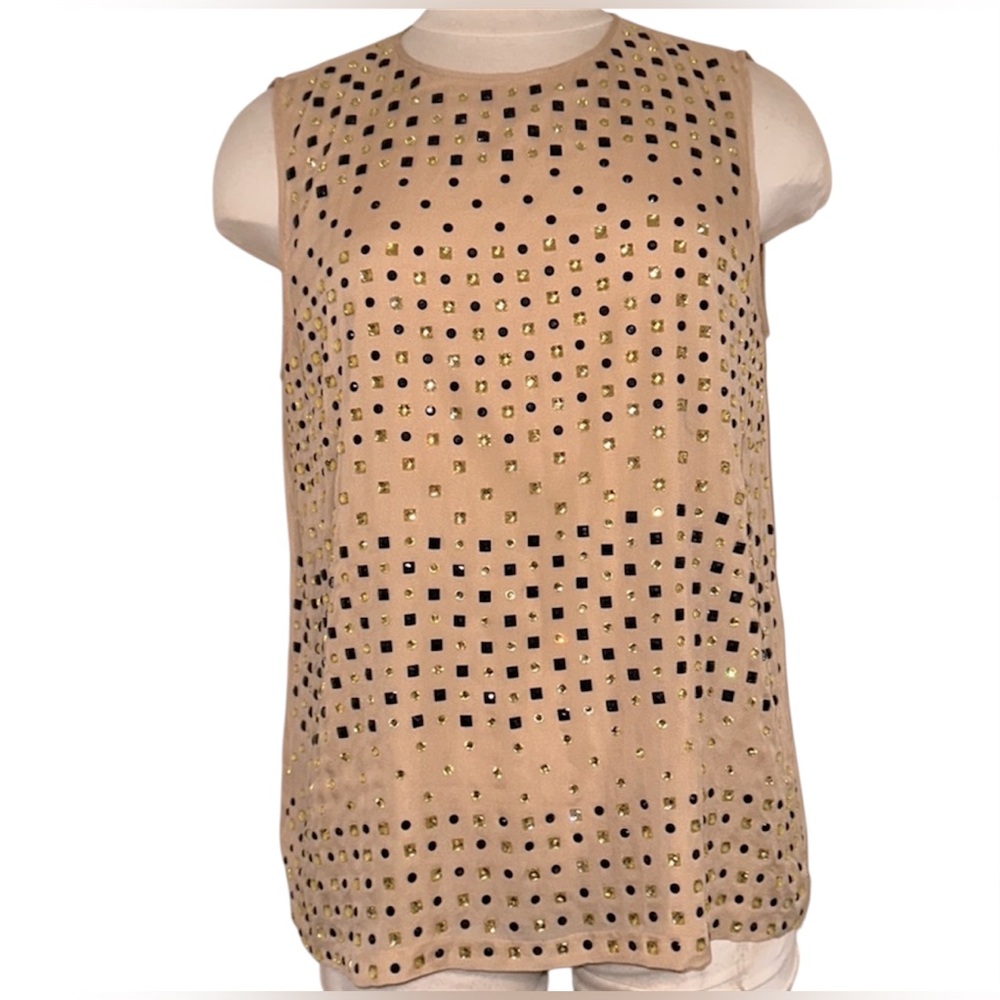 SUMMERTIME | Diane Von Furstenberg Beige Top with Crystal and Stones Sz L  NWOT